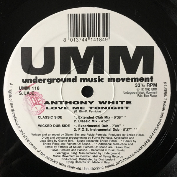 Anthony White - Love Me Tonight | UMM (UMM 118) - main Anthony White - Love Me Tonight | UMM (UMM 118) - main
