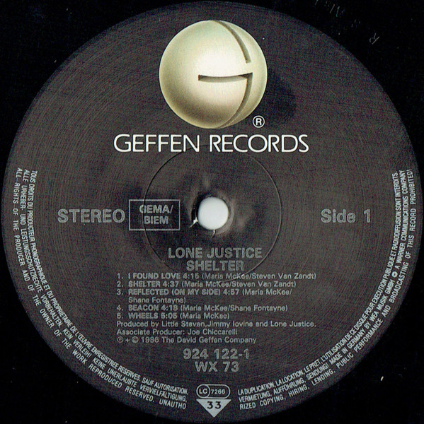 Lone Justice - Shelter | Geffen Records (WX 73) - 3