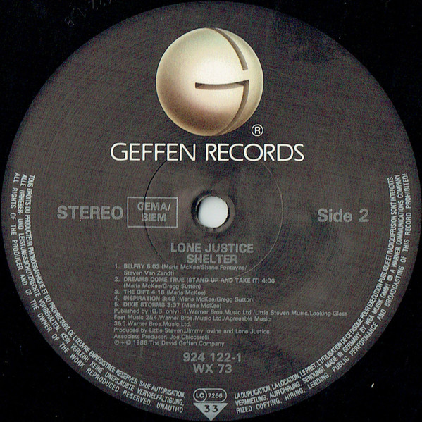 Lone Justice - Shelter | Geffen Records (WX 73) - 4