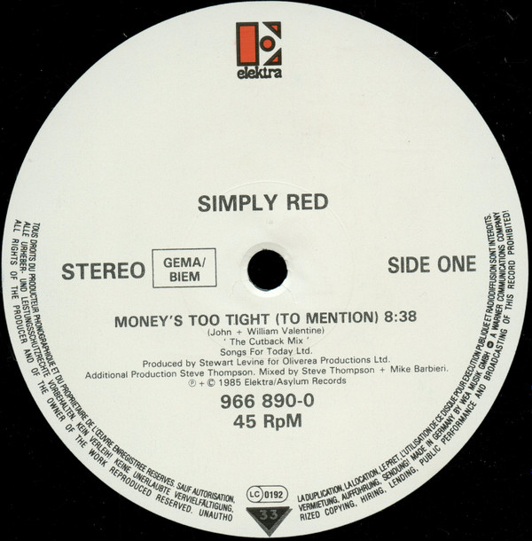 Simply Red - Money's Too Tight (To Mention) (The Cutback Mix) | Elektra (966 890-0) - 3 Simply Red - Money's Too Tight (To Mention) (The Cutback Mix) | Elektra (966 890-0) - 3