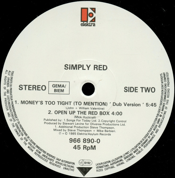 Simply Red - Money's Too Tight (To Mention) (The Cutback Mix) | Elektra (966 890-0) - 4 Simply Red - Money's Too Tight (To Mention) (The Cutback Mix) | Elektra (966 890-0) - 4