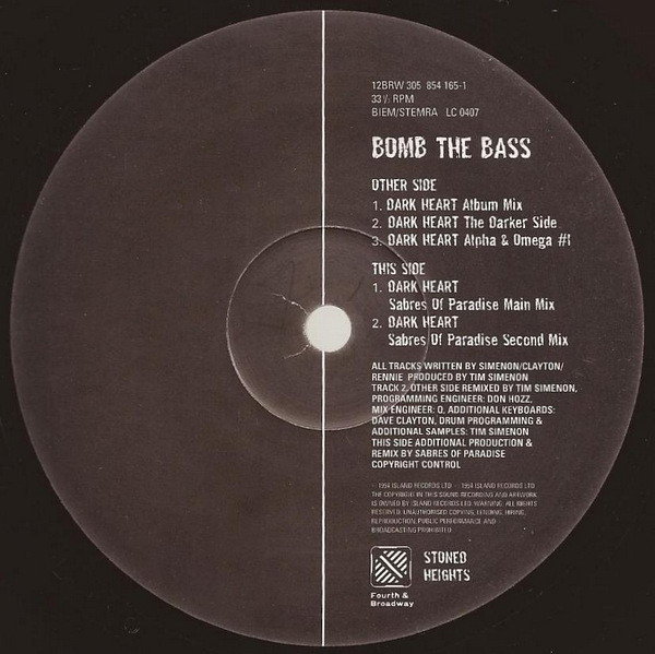 Bomb The Bass Featuring Spikey T - Darkheart | 4th & Broadway (12 BRW 305) - 3 Bomb The Bass Featuring Spikey T - Darkheart | 4th & Broadway (12 BRW 305) - 3