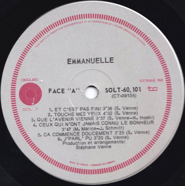 Emmanuëlle - Mes Grands Succès | Disques Sol 7 (SOLT-60,101) - 4 Emmanuëlle - Mes Grands Succès | Disques Sol 7 (SOLT-60,101) - 4