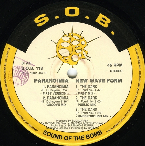 Paranoimia / New Wave Form - Paranoimia / The Dark | S.O.B. (Sound Of The Bomb) (S.O.B. 118) - main