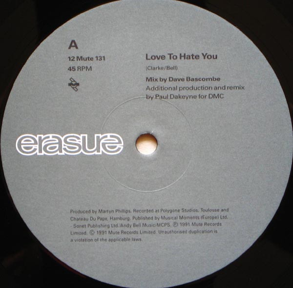 Erasure - Love To Hate You | Mute (12 Mute 131) - 3