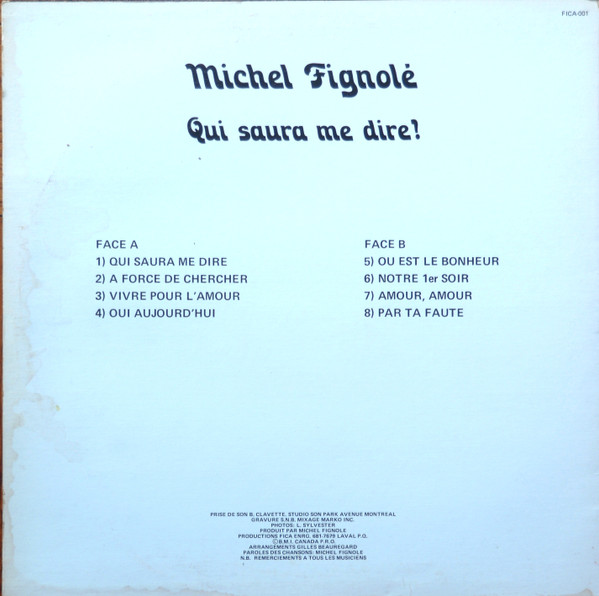 Michel Fignolé - Qui Saura Me Dire ? | Not On Label (FICA-001) - 2 Michel Fignolé - Qui Saura Me Dire ? | Not On Label (FICA-001) - 2