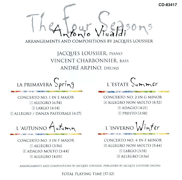 Jacques Loussier Trio - Vivaldi: The Four Seasons | Telarc Jazz (CD-83417) - 2