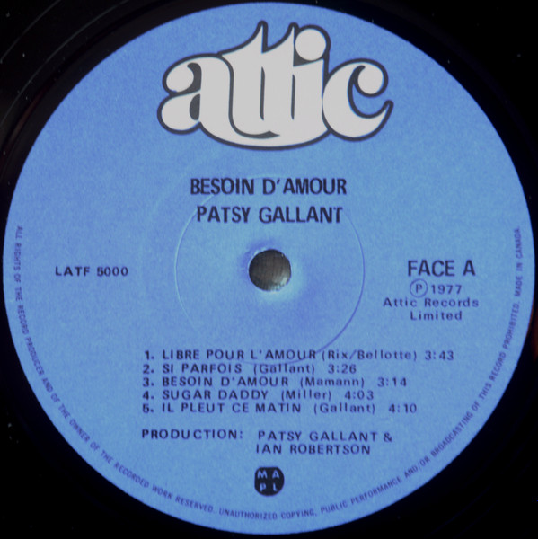 Patsy Gallant - Besoin D'Amour [Vinyl] | Attic (LATF 5000) - 3