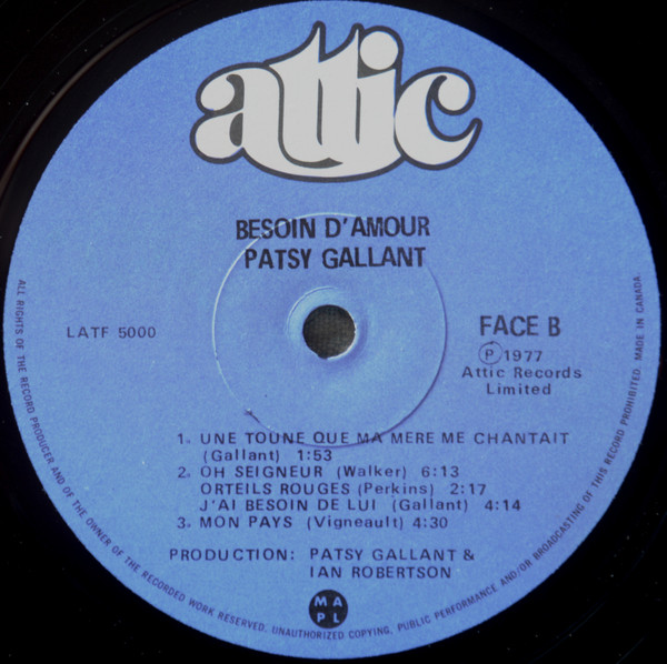 Patsy Gallant - Besoin D'Amour [Vinyl] | Attic (LATF 5000) - 4
