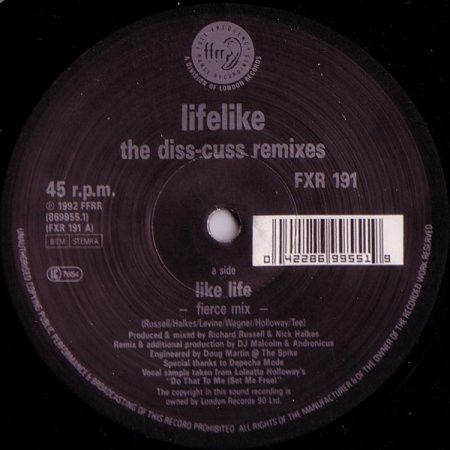 Lifelike - Like Life (The Diss-Cuss Remixes) | FFRR (FXR 191) - 2