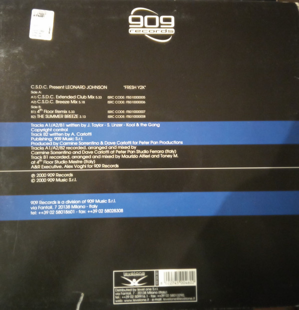 C.S.D.C. ,Present Leonard Johnson - Fresh Y2K | 909 Records (909 MX 001) - 2 C.S.D.C. ,Present Leonard Johnson - Fresh Y2K | 909 Records (909 MX 001) - 2