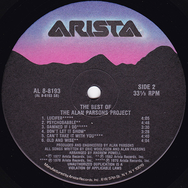 The Alan Parsons Project - The Best Of The Alan Parsons Project | Arista (AL 8-8193) - 6 The Alan Parsons Project - The Best Of The Alan Parsons Project | Arista (AL 8-8193) - 6