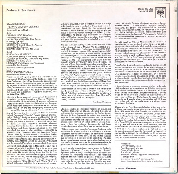 The Dave Brubeck Quartet - Bravo! Brubeck! | Columbia (CS 9495) - 2 The Dave Brubeck Quartet - Bravo! Brubeck! | Columbia (CS 9495) - 2