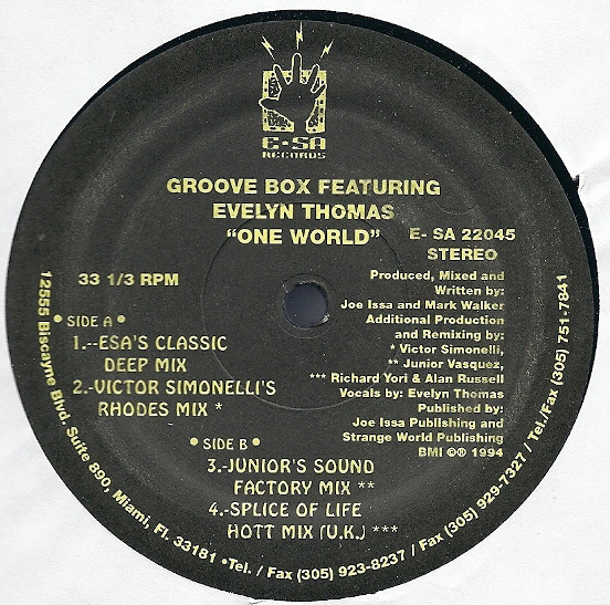 Groove Box Featuring Evelyn Thomas - One World | E-SA Records (E-SA 22045) - 2