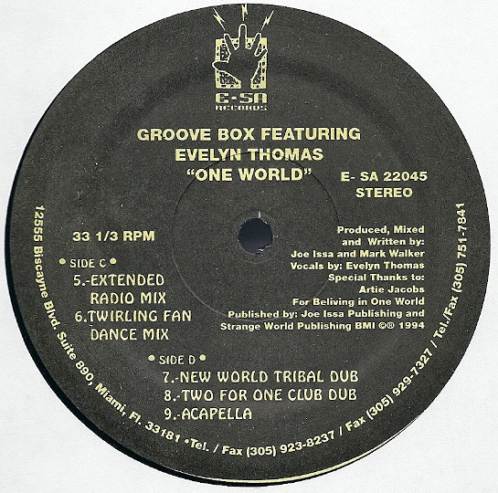 Groove Box Featuring Evelyn Thomas - One World | E-SA Records (E-SA 22045) - 3