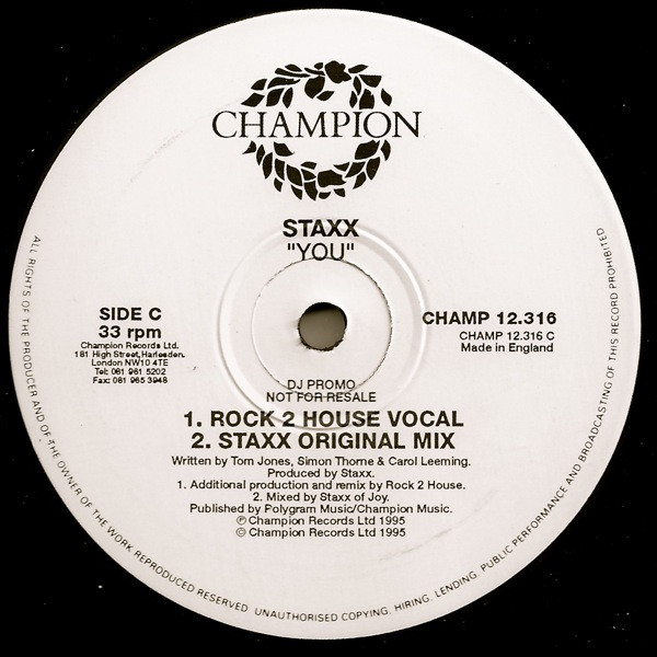Staxx - You | Champion (CHAMP 12.316) - 3
