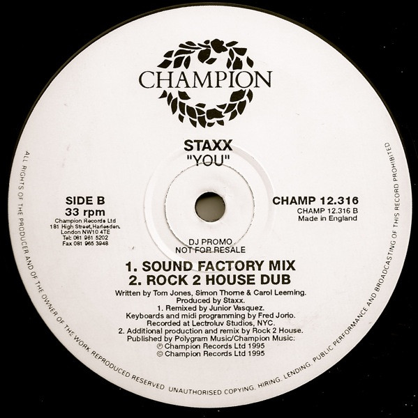 Staxx - You | Champion (CHAMP 12.316) - 2