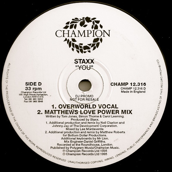 Staxx - You | Champion (CHAMP 12.316) - 4