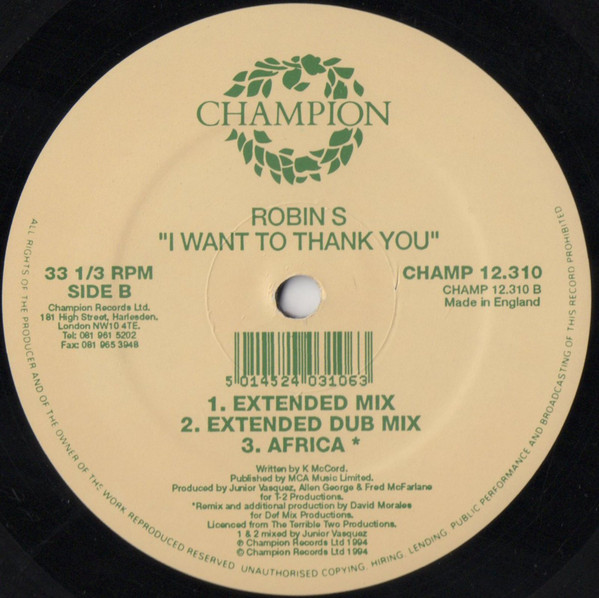 Robin S - I Want To Thank You | Champion (CHAMP 12 310) - 3 Robin S - I Want To Thank You | Champion (CHAMP 12 310) - 3