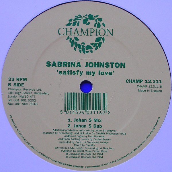 Sabrina Johnston - Satisfy My Love | Champion (CHAMP 12.311) - 4