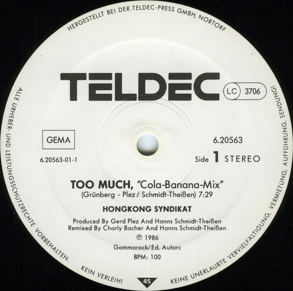 HongKong Syndikat - Too Much | TELDEC (6.20563 AE) - 2