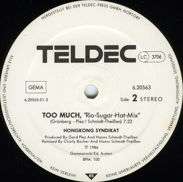 HongKong Syndikat - Too Much | TELDEC (6.20563 AE) - 3