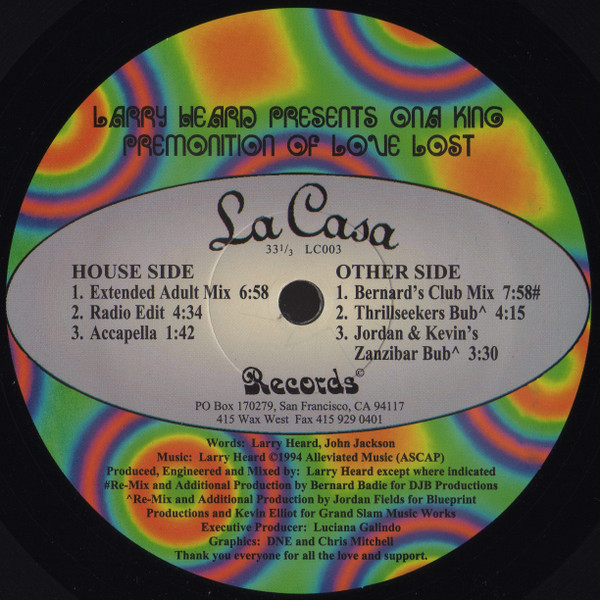 Larry Heard Presents Ona King - Premonition Of Lost Love | La Casa Records (LC003) - 2 Larry Heard Presents Ona King - Premonition Of Lost Love | La Casa Records (LC003) - 2