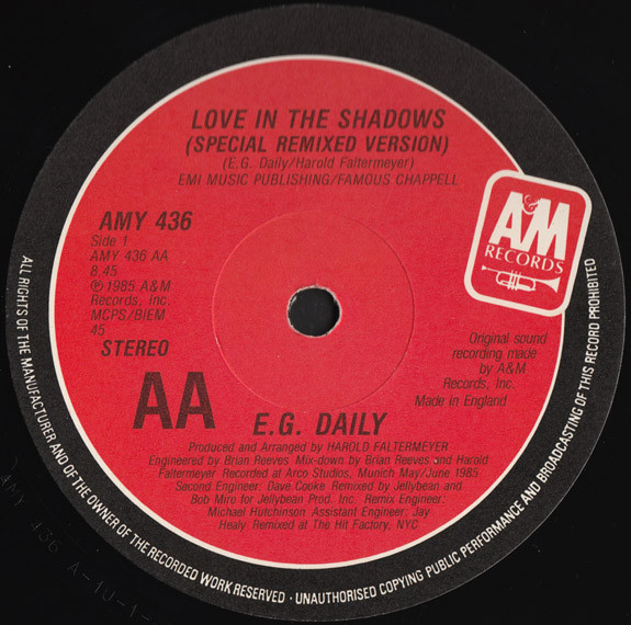 E.G. Daily - Mind Over Matter / Love In The Shadows | A&M Records (AMY 436) - 4