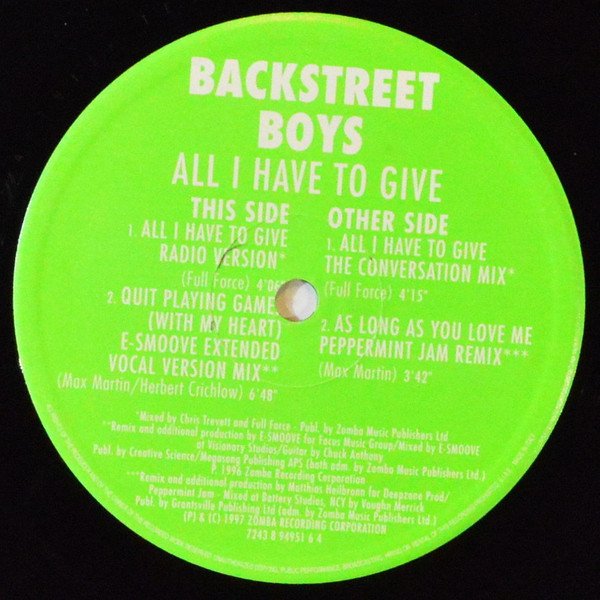 Backstreet Boys - All I Have To Give | Virgin (7243 8 94951 6 4) - 3