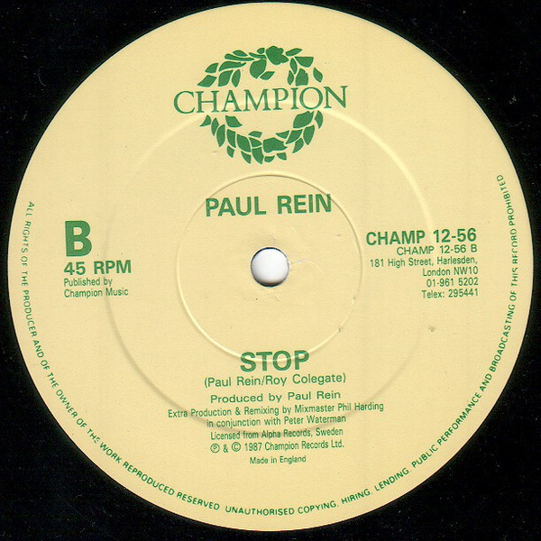 Paul Rein - Stop | Champion (CHAMP 12 56) - 3