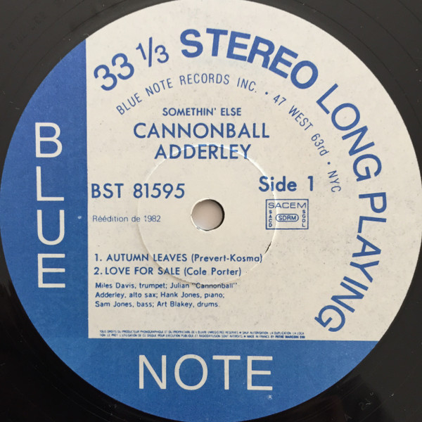 Cannonball Adderley , Miles Davis , Hank Jones , Sam Jones , Art Blakey - Somethin' Else | Blue Note (BST-81595) - 3 Cannonball Adderley , Miles Davis , Hank Jones , Sam Jones , Art Blakey - Somethin' Else | Blue Note (BST-81595) - 3