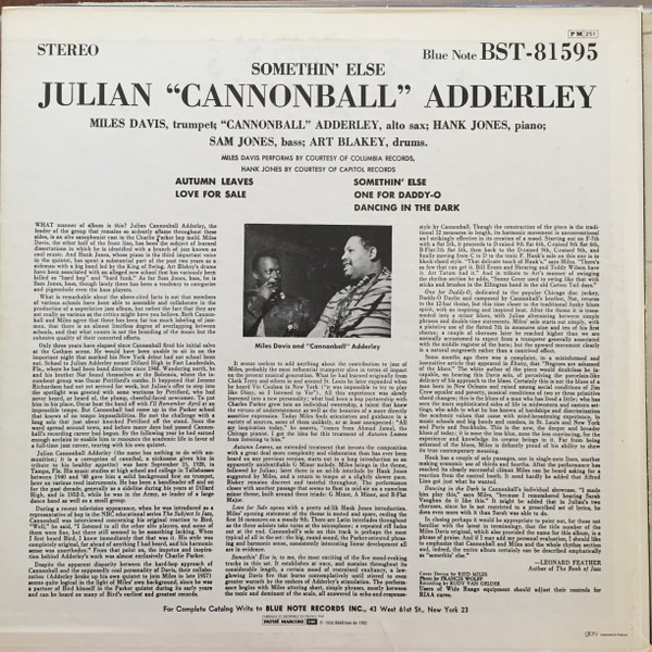 Cannonball Adderley , Miles Davis , Hank Jones , Sam Jones , Art Blakey - Somethin' Else | Blue Note (BST-81595) - 2 Cannonball Adderley , Miles Davis , Hank Jones , Sam Jones , Art Blakey - Somethin' Else | Blue Note (BST-81595) - 2