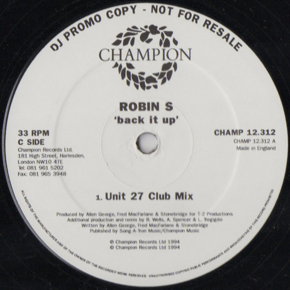 Robin S - Back It Up | Champion (CHAMP 12.312) - 3