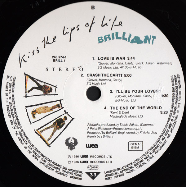 Brilliant - Kiss The Lips Of Life | WEA (BRILL 1) - 4