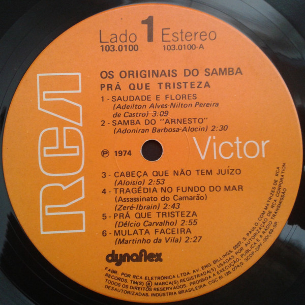 Os Originais Do Samba - Pra Que Tristeza | RCA Victor (103.0100) - 3 Os Originais Do Samba - Pra Que Tristeza | RCA Victor (103.0100) - 3