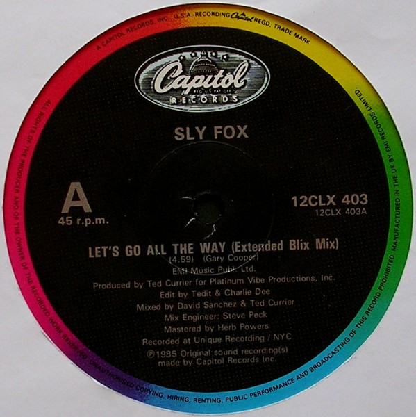 Sly Fox - Let's Go All The Way | Capitol Records (12CLX 403) - 3