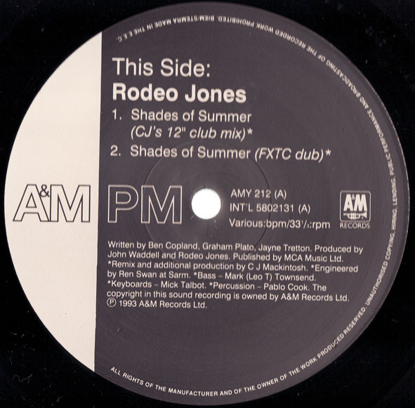 Rodeo Jones - Shades Of Summer Remixes | A&M PM (AMY 212) - 2