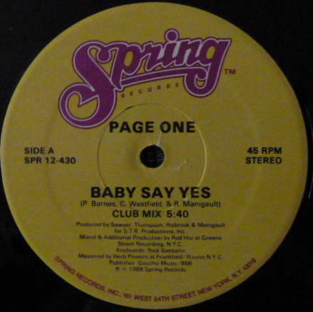 Page One - Baby Say Yes | Spring Records (SPR 12-430) - main Page One - Baby Say Yes | Spring Records (SPR 12-430) - main