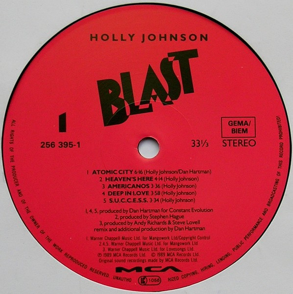 Holly Johnson - Blast | MCA Records (256 395-1) - 3