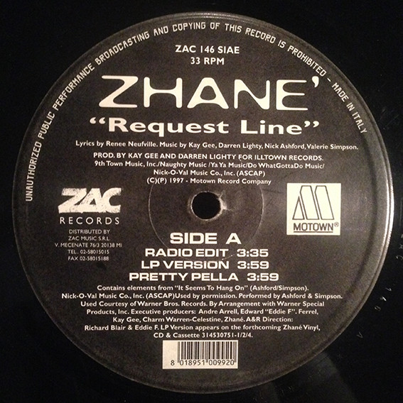 Zhané - Request Line | Zac Records (ZAC 146) - main