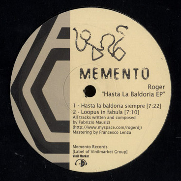 Roger - Hasta La Baldoria EP | Memento Records (MM#001) - main Roger - Hasta La Baldoria EP | Memento Records (MM#001) - main