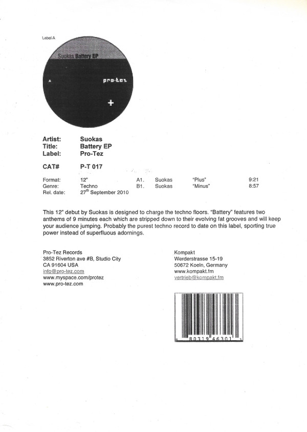 Suokas - Battery EP | Pro-tez Records (P-T 017) - 3