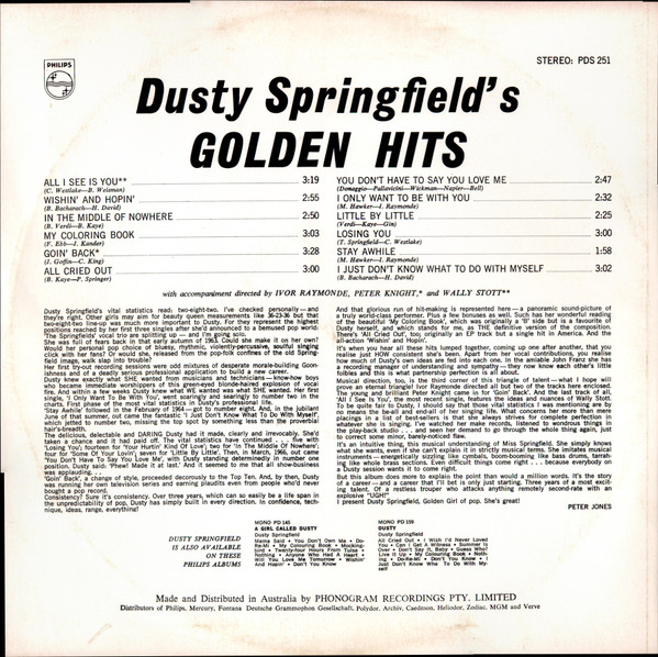 Dusty Springfield - Dusty Springfield's Golden Hits | Philips (PDS 251) - 2 Dusty Springfield - Dusty Springfield's Golden Hits | Philips (PDS 251) - 2