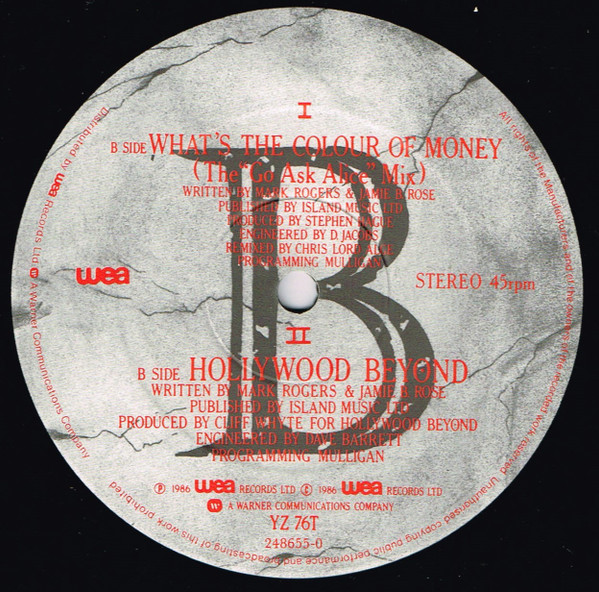 Hollywood Beyond - What's The Colour Of Money? | WEA (YZ 76T) - 6