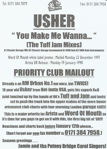 Usher - You Make Me Wanna... (The Tuff Jam Mixes) | Word Of Mouth (WANNA12) - 4 Usher - You Make Me Wanna... (The Tuff Jam Mixes) | Word Of Mouth (WANNA12) - 4