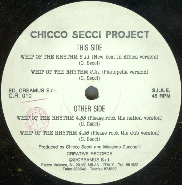 Chicco Secci Project - Whip Of The Rhythm | Creative Records (C.R. 010) - 3