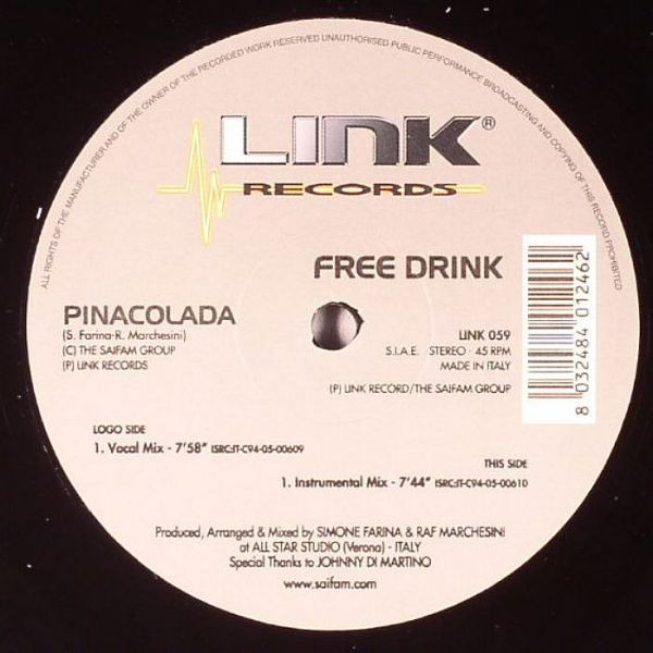 Free Drink - Pinacolada | Link Records (LINK 059) - main
