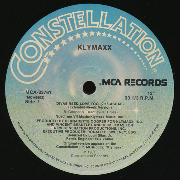 Klymaxx - Divas Need Love Too (12" Version) | Constellation (MCA-23761) - 2