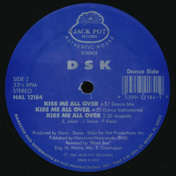 DSK - Kiss Me All Over | Jack Pot Records (HAL 12184) - 2 DSK - Kiss Me All Over | Jack Pot Records (HAL 12184) - 2