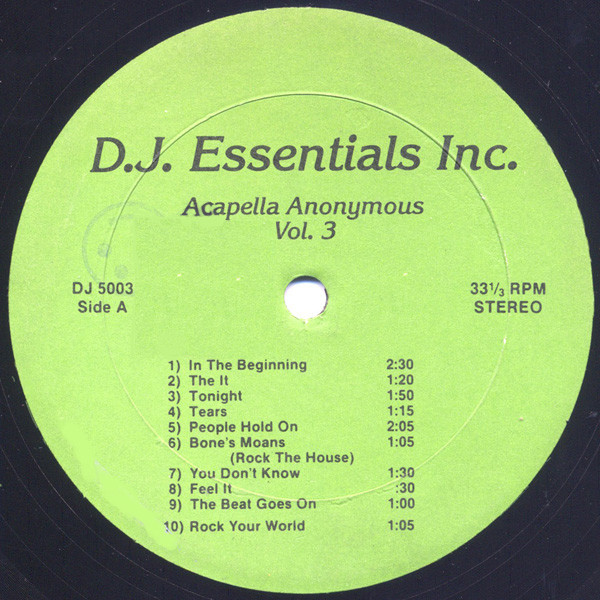 Various - Acapella Anonymous Vol. 3 | DJ Essentials Inc. (DJ 5003) - main Various - Acapella Anonymous Vol. 3 | DJ Essentials Inc. (DJ 5003) - main
